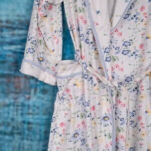 Sara Beth Women's Cottagecore Floral Gingham Bathrobe MEDIUM Cozy Cotton Country